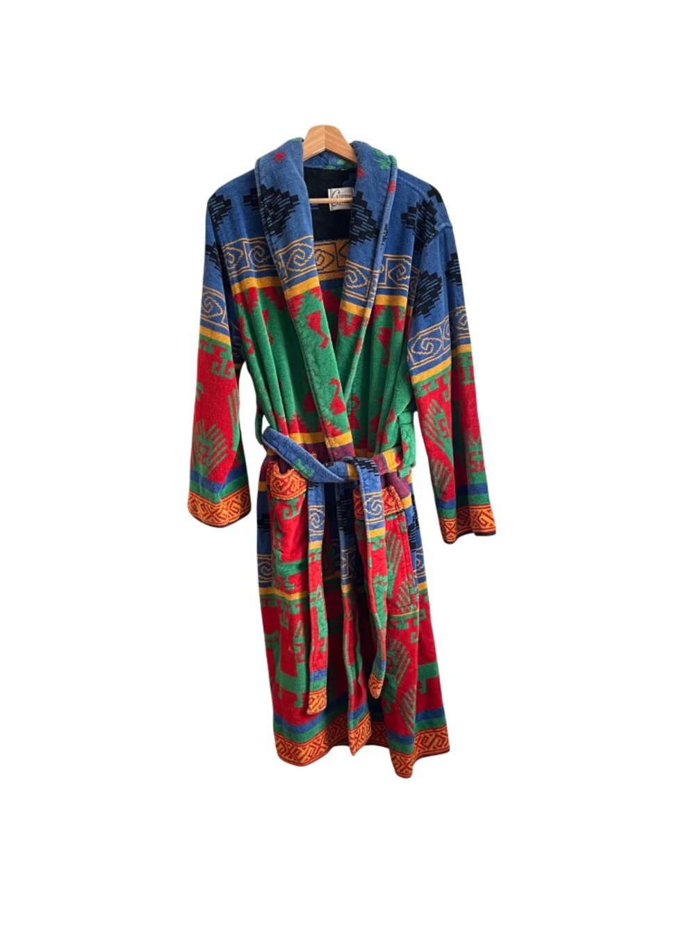 Vintage Cypress Southwestern Terry Cloth Bathrobe One Size Belted Aztec Western